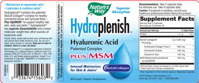 Photo of the Nature's Way Hydraplenish Plus MSM label