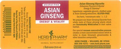 Photo of the Herb Pharm Asian Ginseng Alcohol-Free label