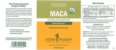Photo of the Herb Pharm Maca label