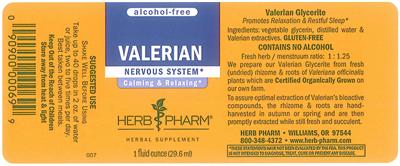 Photo of the Herb Pharm Valerian Alcohol-Free label