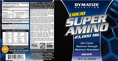 Photo of the Dymatize Nutrition Liquid Super Amino 23,000 mg Grape label