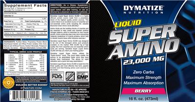Photo of the Dymatize Nutrition Liquid Super Amino 23,000 mg Berry label