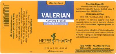Photo of the Herb Pharm Valerian Alcohol-Free label