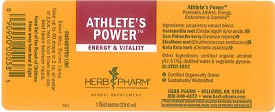 Photo of the Herb Pharm Athlete's Power label