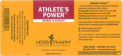 Photo of the Herb Pharm Athlete's Power label