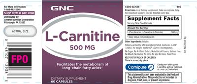 Photo of the GNC L-Carnitine 500 mg label