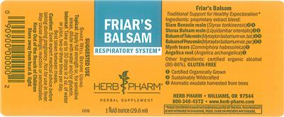 Photo of the Herb Pharm Friar's Balsam label