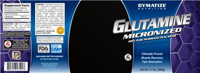 Photo of the Dymatize Nutrition Glutamine Micronized label