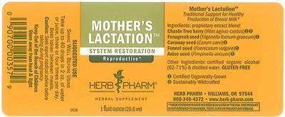 Photo of the Herb Pharm Mother's Lactation label