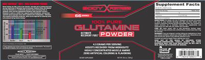 Photo of the Body Fortress 100% Pure Glutamine Powder label