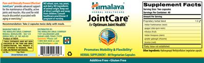 Photo of the Himalaya JointCare label