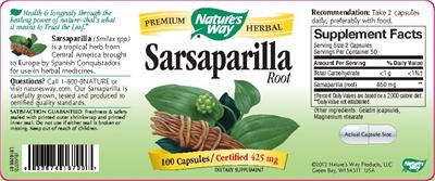 Photo of the Nature's Way Sarsaparilla Root 425 mg label