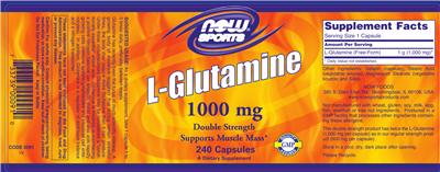 Photo of the NOW Sports L-Glutamine 1000 mg label