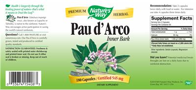 Photo of the Nature's Way Pau d' Arco Inner Bark label