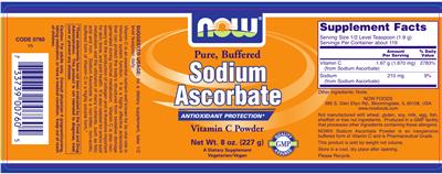 Photo of the NOW Pure, Buffered Sodium Ascorbate label