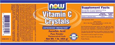 Photo of the NOW Vitamin C Crystals label
