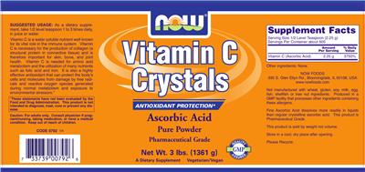 Photo of the NOW Vitamin C Crystals label