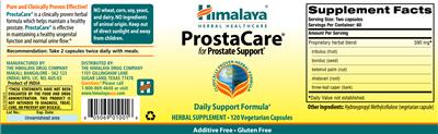 Photo of the Himalaya ProstaCare label