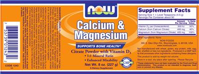 Photo of the NOW Calcium & Magnesium label