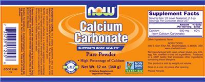 Photo of the NOW Calcium Carbonate label
