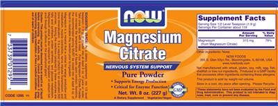 Photo of the NOW Magnesium Citrate label