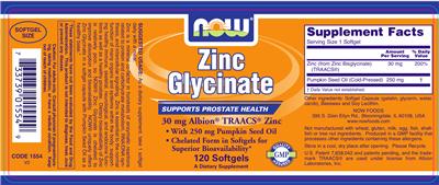 Photo of the NOW Zinc Glycinate label