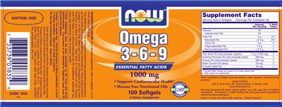 Photo of the NOW Omega 3-6-9 1000 mg label