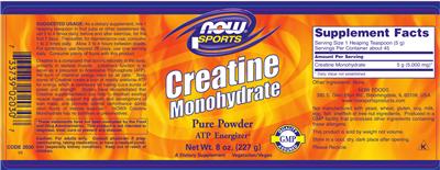 Photo of the NOW Sports Creatine Monohydrate label