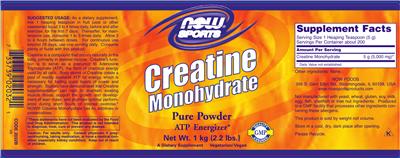 Photo of the NOW Sports Creatine Monohydrate label