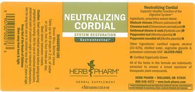 Photo of the Herb Pharm Neutralizing Cordial label