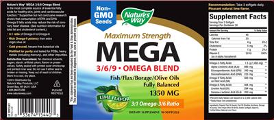 Photo of the Nature's Way Maximum Strength MEGA 3/6/9 - Omega Blend 1350 mg Lime Flavor label