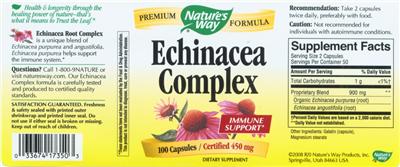 Photo of the Nature's Way Echinacea Complex label