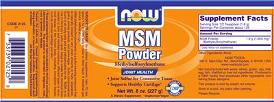 Photo of the NOW MSM Powder label