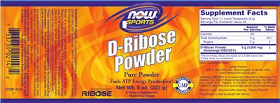 Photo of the NOW Sports D-Ribose Powder label
