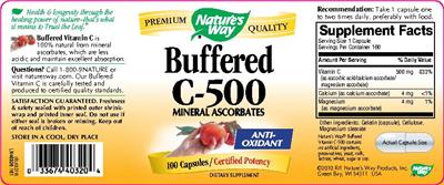 Photo of the Nature's Way Buffered C-500 label