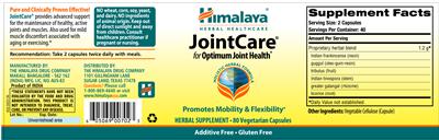 Photo of the Himalaya JointCare label