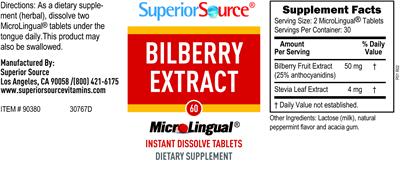 Photo of the Superior Source Bilberry Extract label