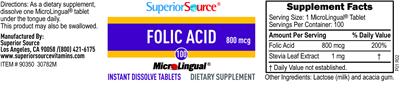 Photo of the Superior Source Folic Acid 800 mcg label