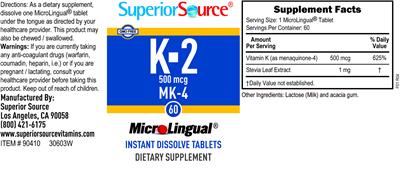 Photo of the Superior Source K-2 500 mcg MK-4 label