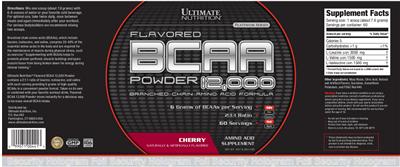 Photo of the Ultimate Nutrition Platinum Series BCAA 12,000 Flavored Powder Cherry label