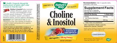 Photo of the Nature's Way Choline & Inositol label