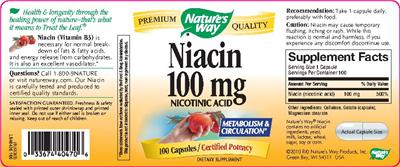 Photo of the Nature's Way Niacin 100 mg Nicotinc Acid label