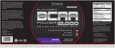 Photo of the Ultimate Nutrition Platinum Series BCCA 12,000 Flavored Powder Grape label