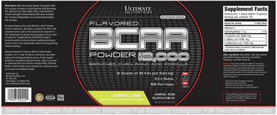 Photo of the Ultimate Nutrition Platinum Series BCAA 12,000 Flavored Powder Lemon Lime label
