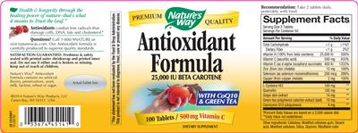Photo of the Nature's Way Antioxidant Formula 25,000 IU Beta Carotene label