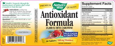 Photo of the Nature's Way Antioxidant Formula 25,000 IU Beta Carotene label