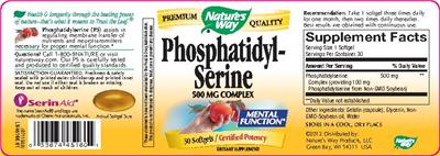 Photo of the Nature's Way Phosphatidyl-Serine 500 mg Complex label