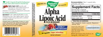 Photo of the Nature's Way Alpha Lipoic Acid Plus Rosemary label