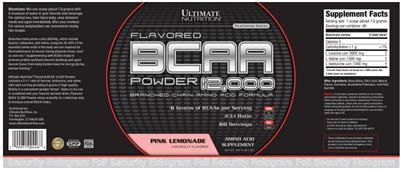 Photo of the Ultimate Nutrition Platinum Series BCAA 12,000 Flavored Powder Pink Lemonade label