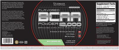 Photo of the Ultimate Nutrition Platinum Series BCAA 12,000 Flavored Powder Watermelon label